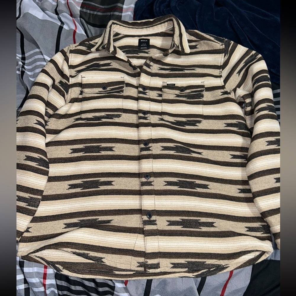 Rvca brown flannel jacket size large brand new